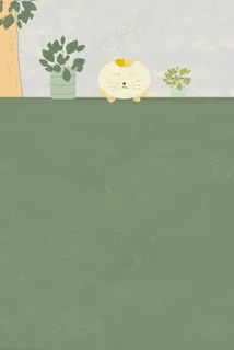 手绘风猫和树的春天的故事