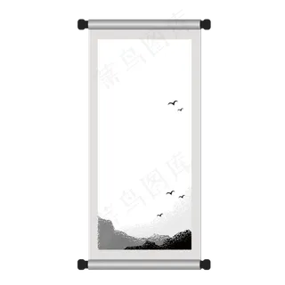 矢量水墨中国风卷轴,免抠元素