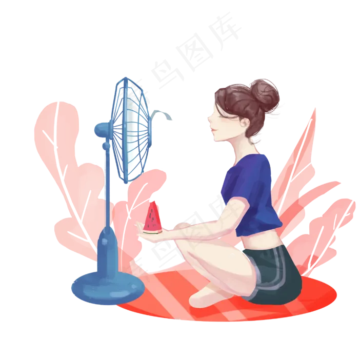 扇风乘凉吃瓜女孩(3000X3000(DPI:300))psd模版下载
