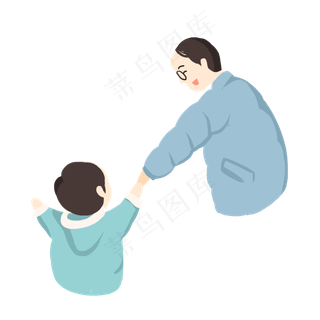 父亲牵着小孩的手免抠图