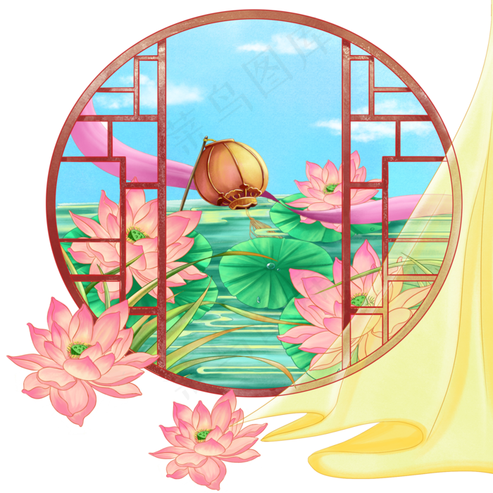 中国风荷花窗户
