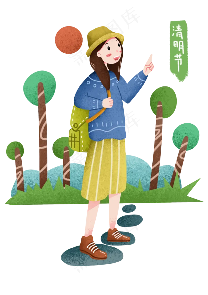 清明节踏青的小女孩