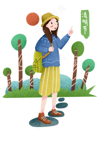 清明节踏青的小女孩