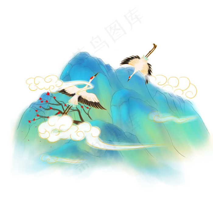 国潮中国风山水仙鹤(5000X5000(DPI:96))psd模版下载