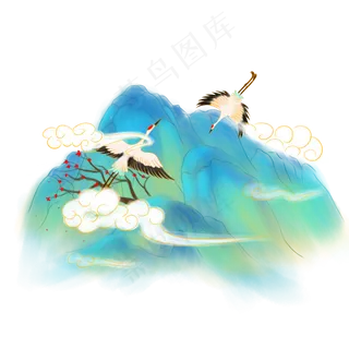 国潮中国风山水仙鹤