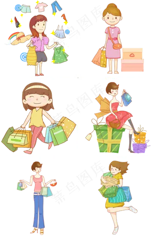 双十一狂欢购物节卡通女孩PNG