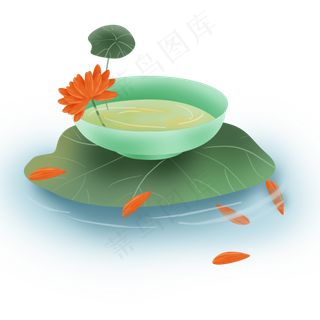 古风荷叶上的一杯茶