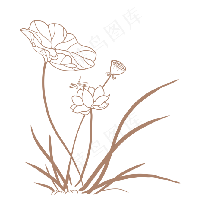 线条典雅荷花png,免抠元素(2000*2000px 300 dpi )psd模版下载