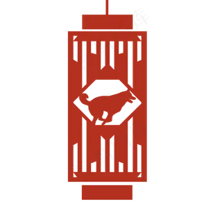 春节剪纸红色过年狗图案灯笼,免抠元素