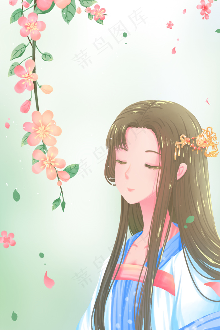 蓝色唯美卡通清新古风美丽夏季春季花卉配图