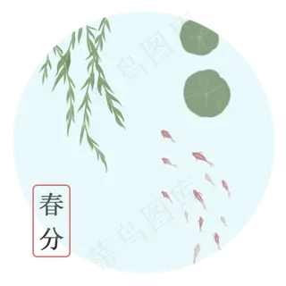 春分鲤鱼柳条二十四节气,免抠元素 春分鲤鱼柳条二十四节气,免抠元素