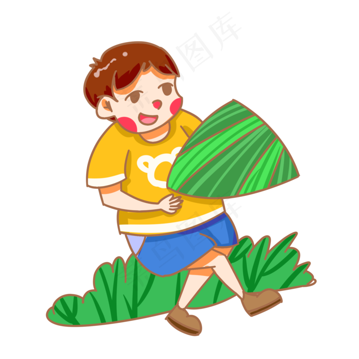 抱着粽子的孩子手绘插画