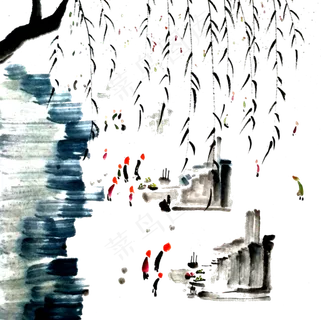 扫墓清明节气国画水墨PNG,免抠元素