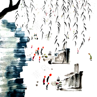 扫墓清明节气国画水墨PNG,免抠元素