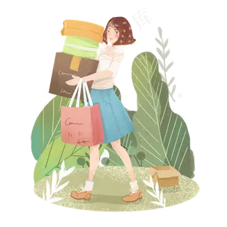 618年中购物女孩png素材