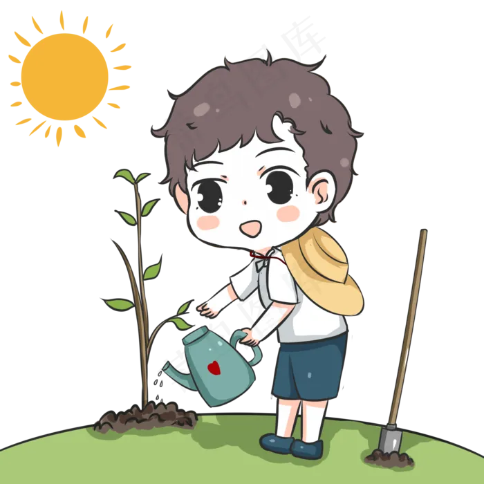 植树节小男孩在烈日下浇水(2000X2000(DPI:300))psd模版下载