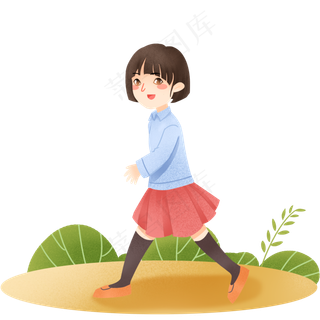春分走路的小女孩,免抠元素