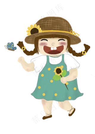 六一儿童节手绘草帽女孩向日葵P