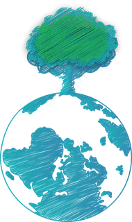 植树节蓝绿色地球树03涂鸦款,免抠元素