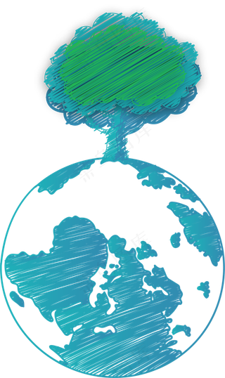 植树节蓝绿色地球树03涂鸦款,免抠元素