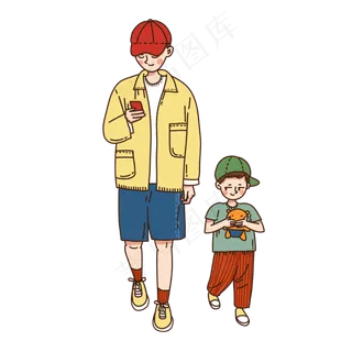 父亲节卡通爸爸和儿子