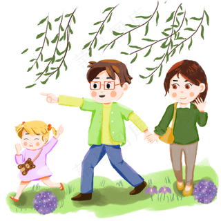 节日出游的一家人卡通素材下载