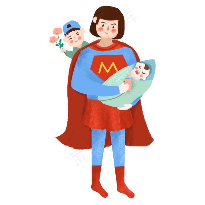 母亲节超人妈妈带孩子