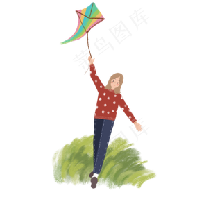 清明节女生出游放风筝