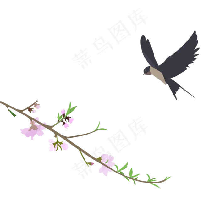 桃树枝与燕子装饰,免抠元素(2000*2000px 300 dpi )psd模版下载