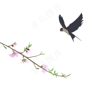 桃树枝与燕子装饰,免抠元素