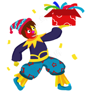 愚人节小丑彩带礼物盒道具,免抠元素