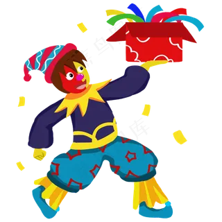 愚人节小丑彩带礼物盒道具,免抠元素