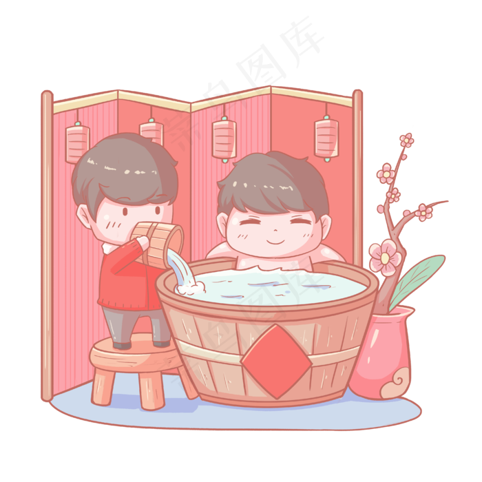 2019农历新年小年洗浴人物免扣PNG,免抠元素