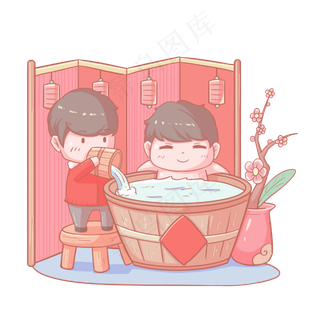 2019农历新年小年洗浴人物免扣PNG,免抠元素