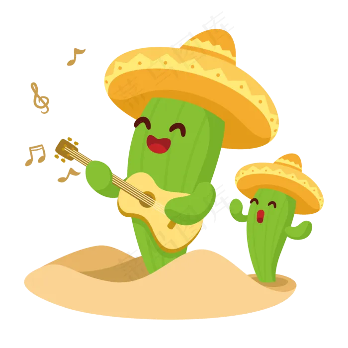 卡通矢量正在弹吉他的仙人掌,免抠元素(2000*2000px 300 dpi )ai矢量模版下载