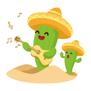 卡通矢量正在弹吉他的仙人掌,免抠元素