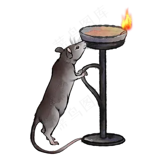 2020鼠年生肖水墨子鼠油灯,免抠元素