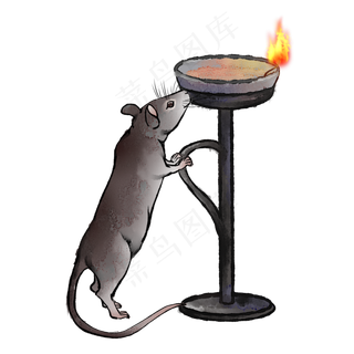 2020鼠年生肖水墨子鼠油灯,免抠元素