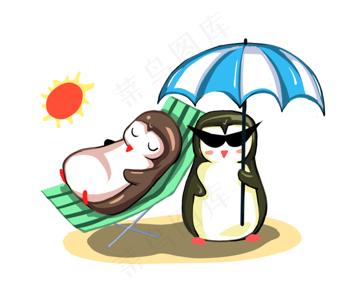 夏天沙滩度假的企鹅(2354X2000(DPI:300))psd模版下载