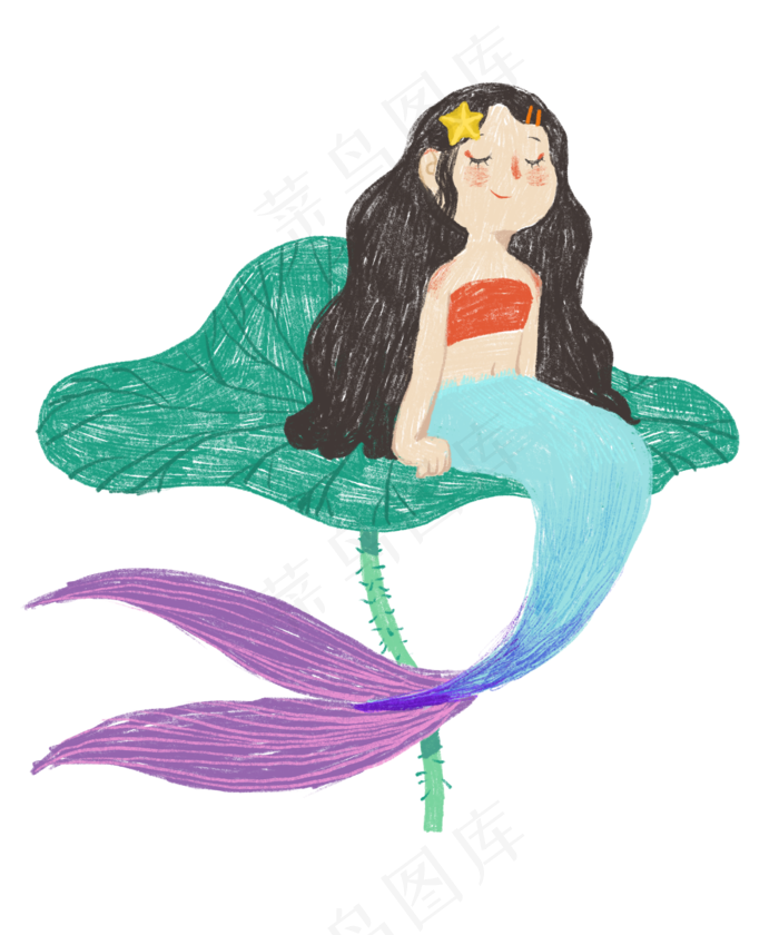 坐在荷叶上的小美人鱼(2500X3000(DPI:300))psd模版下载