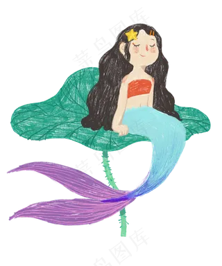 坐在荷叶上的小美人鱼