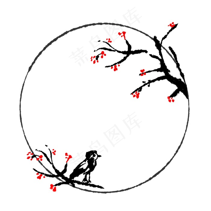 水墨的梅花小鸟边框,免抠元素(2000X2000(DPI:299))psd模版下载