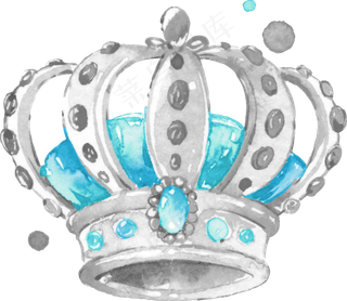 水彩手绘公主银色水晶皇冠