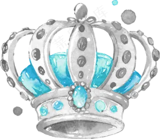 水彩手绘公主银色水晶皇冠