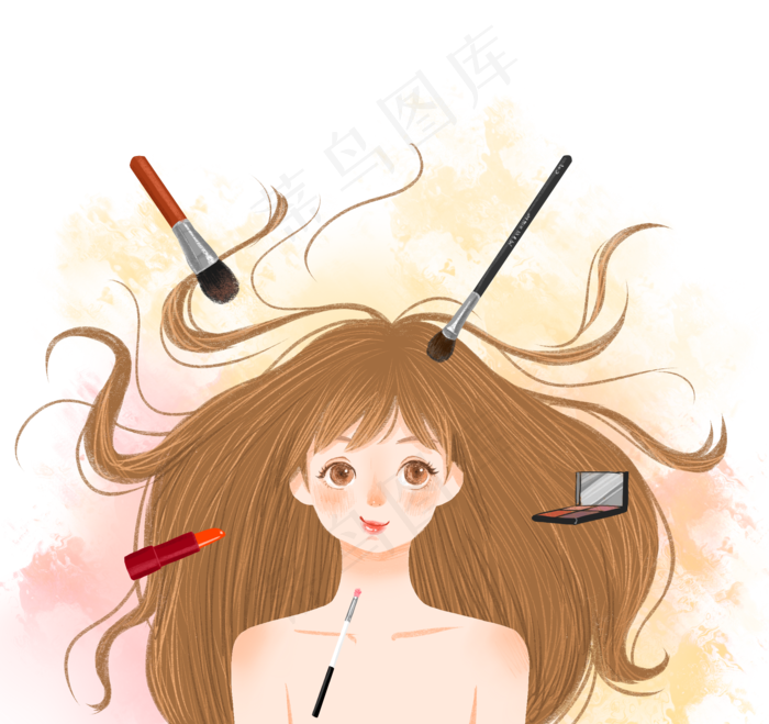 化妆美女手绘小姐姐,免抠元素