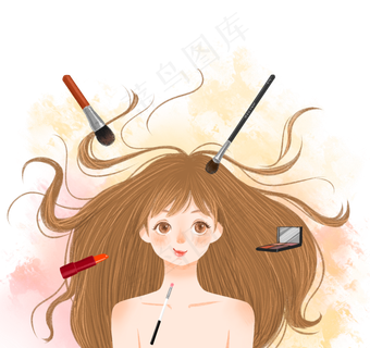 化妆美女手绘小姐姐,免抠元素