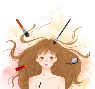 化妆美女手绘小姐姐,免抠元素
