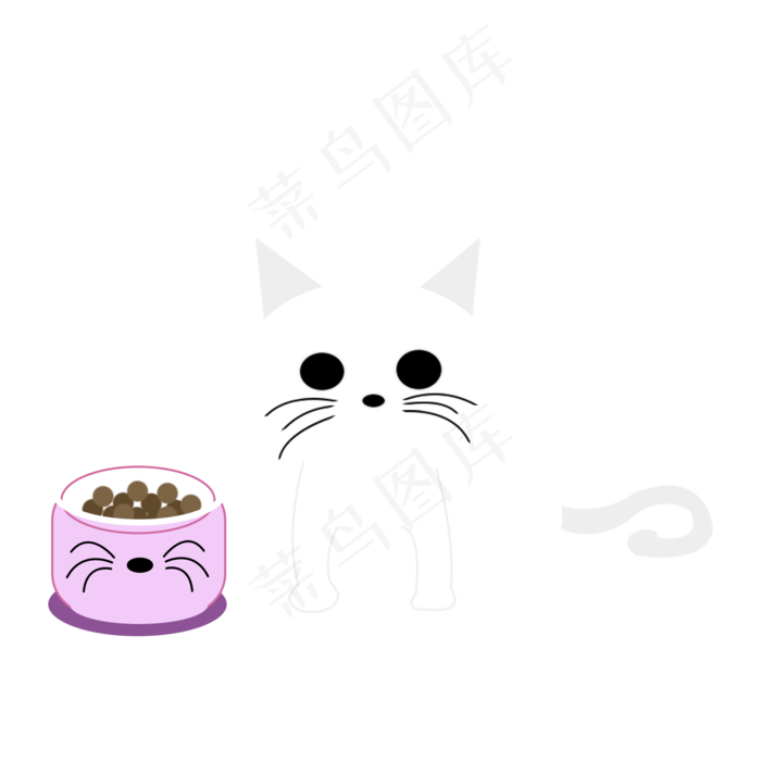 白色猫咪吃食猫食手绘卡通(1500X1500(DPI:300))psd模版下载
