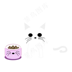 白色猫咪吃食猫食手绘卡通
