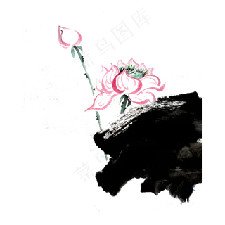 水墨莲花荷花简约意境PNG
